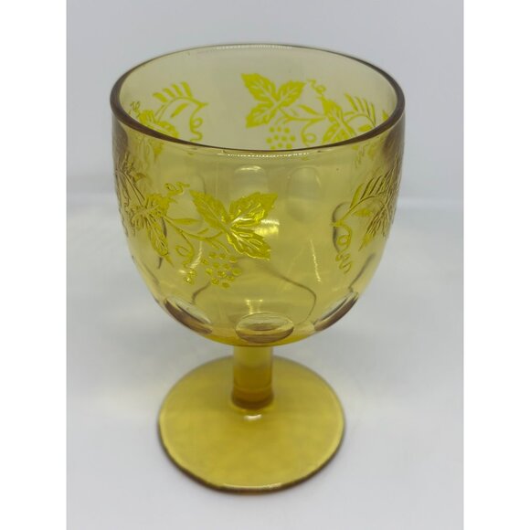 VTG Bartlett Collins Goblet Amber Thumbprint Grapes Etched Single Glass Yellow - Picture 2 of 8